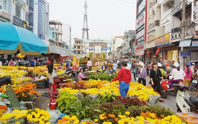 Chợ hoa xuân ở Trà Vinh.