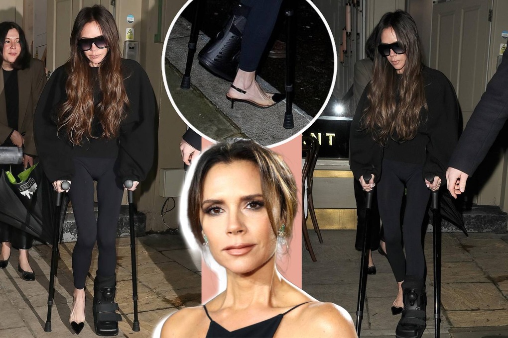 Gãy chân vì tập gym, Victoria Beckham chống nạng và đi giày cao gót - 1 Gãy chân vì tập gym, Victoria Beckham chống nạng và đi giày cao gót - 1