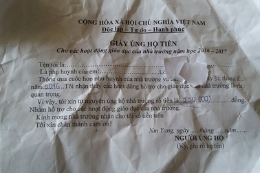 Phụ huynh bị “ép” ký vào “Giấy ủng hộ tiền”?