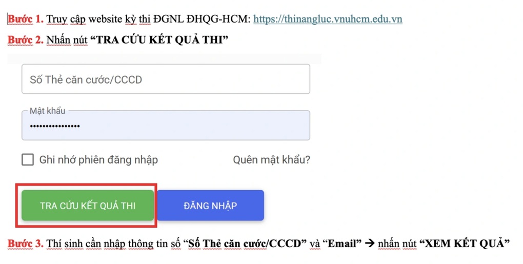 Không đăng nhập, vẫn xem được điểm đánh giá năng lực Đại học Quốc gia TPHCM - 1 Không đăng nhập, vẫn xem được điểm đánh giá năng lực Đại học Quốc gia TPHCM - 1