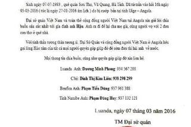 Hai lao động VN tử vong tại Angola đi theo diện lao động “chui”