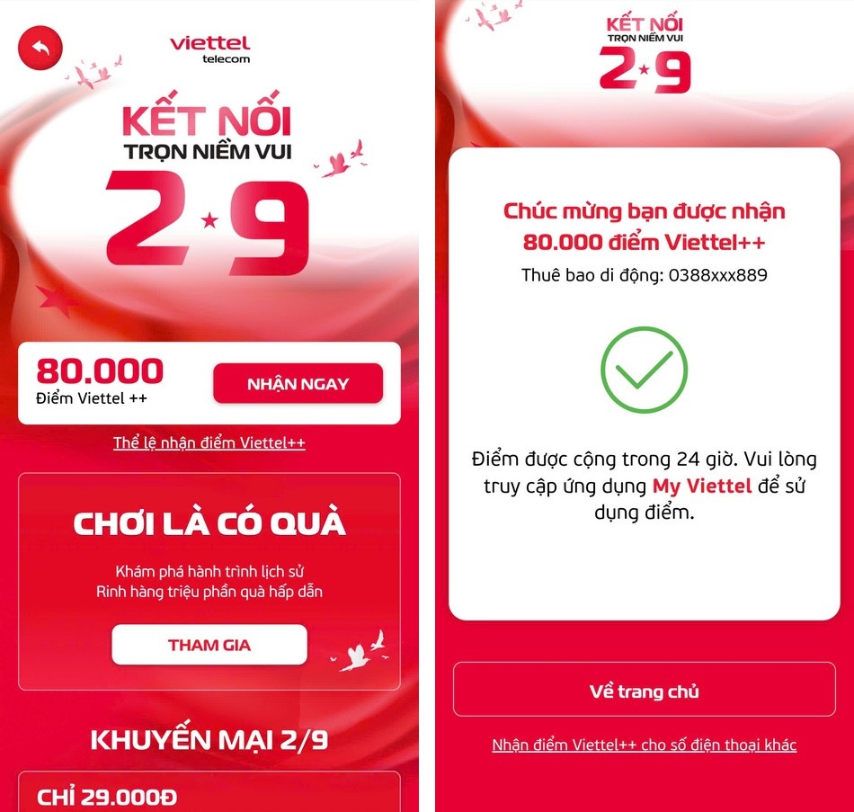 Cách nhận dữ liệu 5G, tin nhắn, phút gọi miễn phí từ nhà mạng nhân dịp 2/9 - 2 Cách nhận dữ liệu 5G, tin nhắn, phút gọi miễn phí từ nhà mạng nhân dịp 2/9 - 2