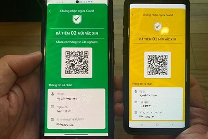 Thẻ xanh, thẻ vàng chứng nhận tiêm chủng Covid -19.