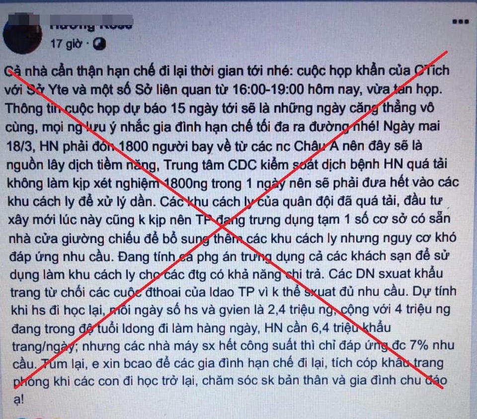 Xử lý 2 trường hợp hoang tin thành phố Hà Nội vỡ trận chống Covid-19 - 1 Xử lý 2 trường hợp hoang tin thành phố Hà Nội vỡ trận chống Covid-19 - 1