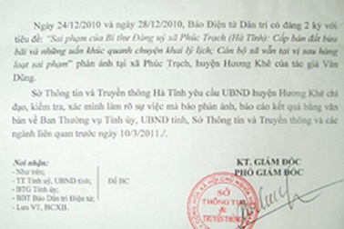 Hà Tĩnh: Chỉ đạo làm rõ sai phạm của cán bộ xã Phúc Trạch 