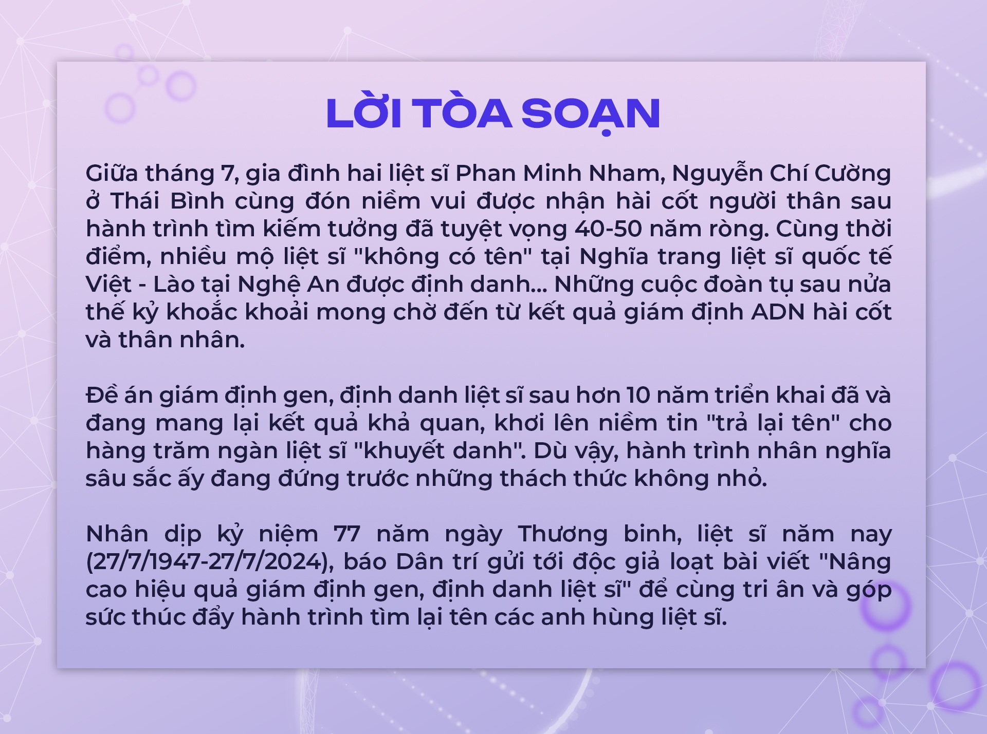 Ngân hàng gen liệt sĩ: Làm một lần cho các thế hệ sau! - 1