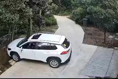 Nhầm chân ga khi lùi xe, ô tô đâm vào trụ cổng