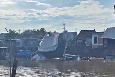 Sạt lở nghiêm trọng ở An Giang, 6 căn nhà rơi xuống sông