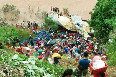 Vụ xe container chở hoa quả lao xuống vực: Người dân không "hôi của"