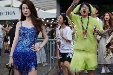 Fan không ngại biến thành chú chó xanh, hóa trang Taylor Swift khi xem show