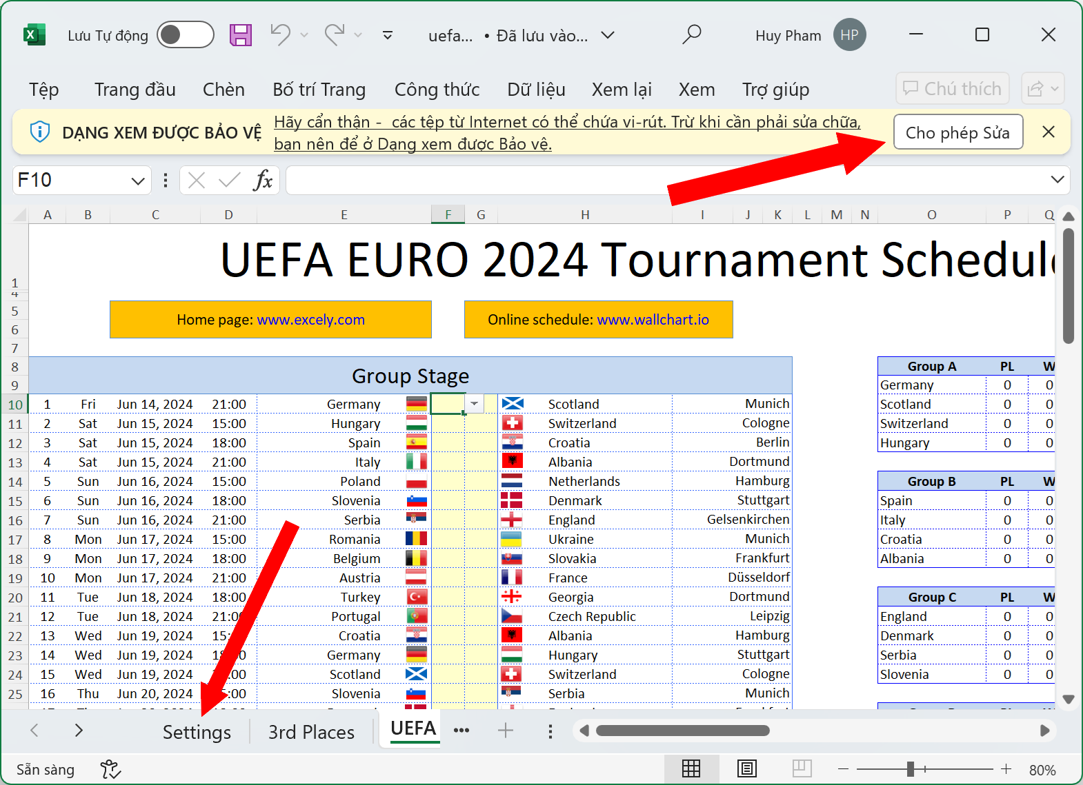 Bộ lịch thi đấu thông minh trên máy tính trong mùa Euro 2024 - 2