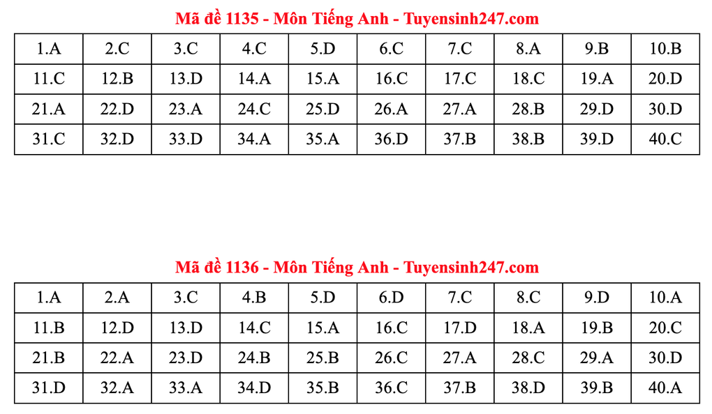 Gợi ý đáp án môn tiếng Anh thi tốt nghiệp 2025: Mã đề từ 1133 đến 1148 - 2 Gợi ý đáp án môn tiếng Anh thi tốt nghiệp 2025: Mã đề từ 1133 đến 1148 - 2