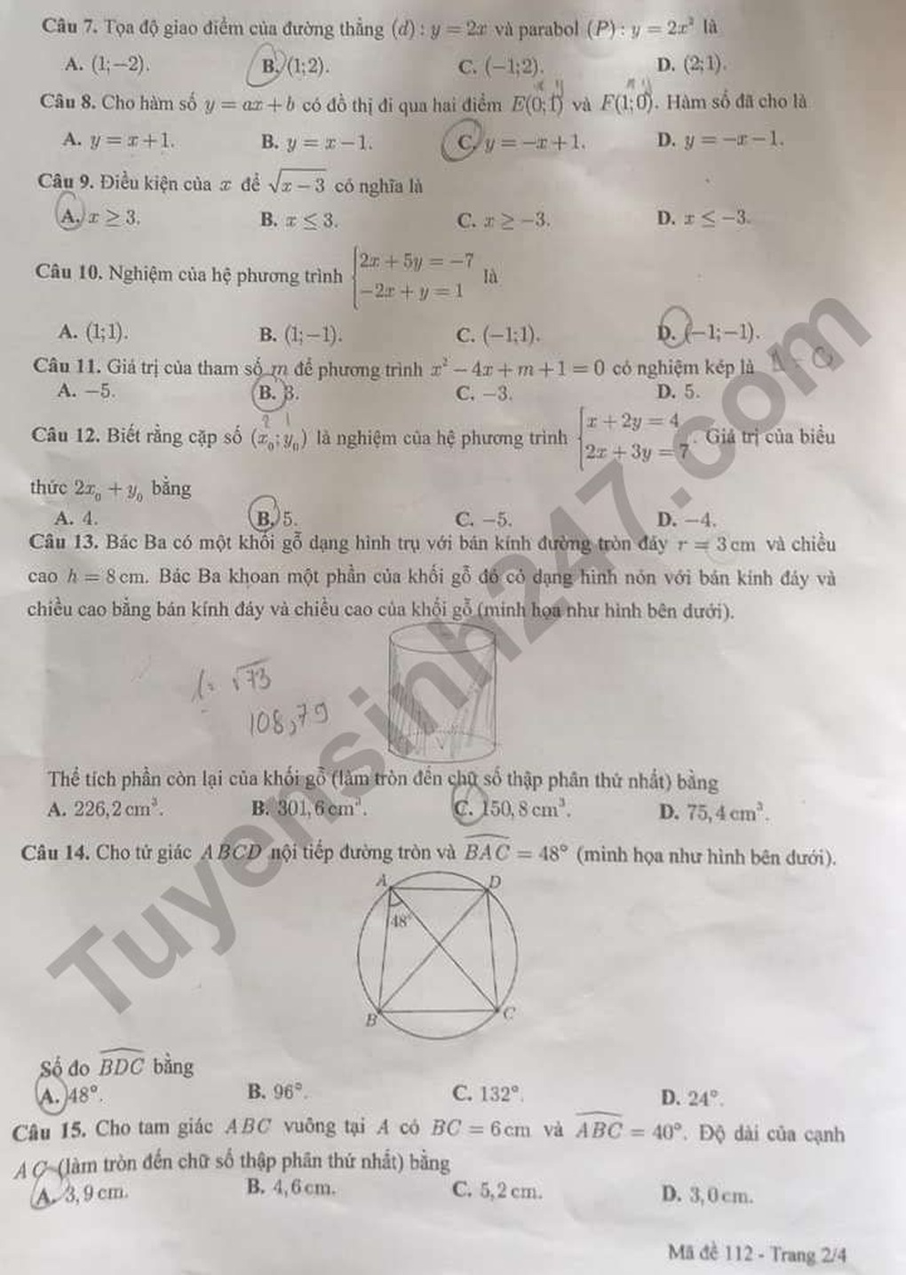 Đề thi, đáp án môn văn và tất cả các môn thi lớp 10 của Cần Thơ - 8 Đề thi, đáp án môn văn và tất cả các môn thi lớp 10 của Cần Thơ - 8