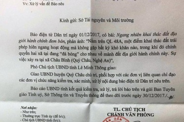 UBND tỉnh Nghệ An chỉ đạo xử lý vụ khai thác đất địa giới hành chính đem bán!