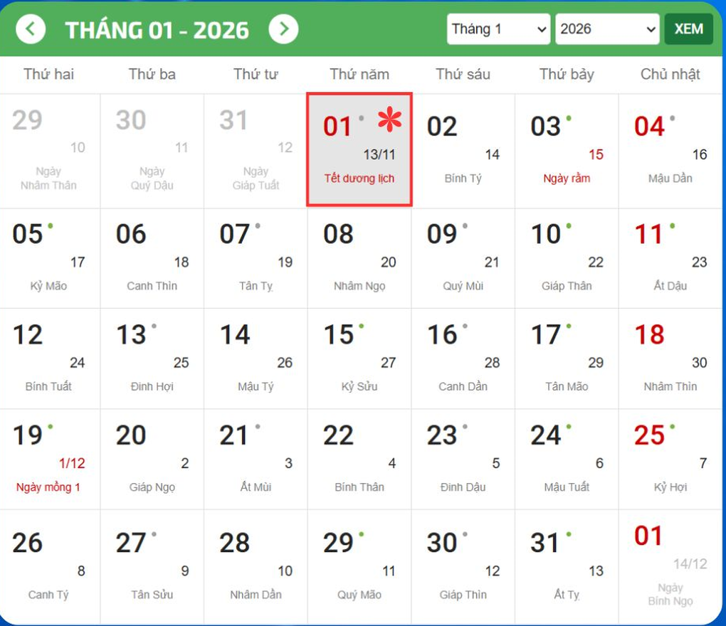 Chi tiết lịch nghỉ Tết Dương lịch năm 2026 - 1 Chi tiết lịch nghỉ Tết Dương lịch năm 2026 - 1