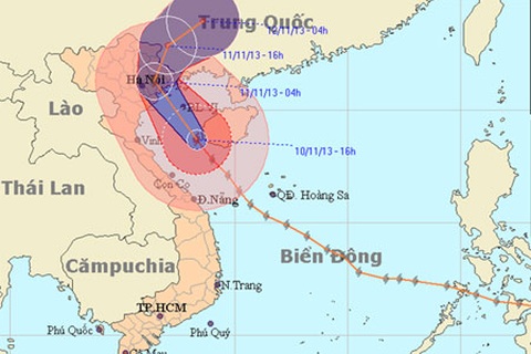 Tâm bão Haiyan đổi hướng vào Thái Bình, Hải Phòng, Quảng Ninh