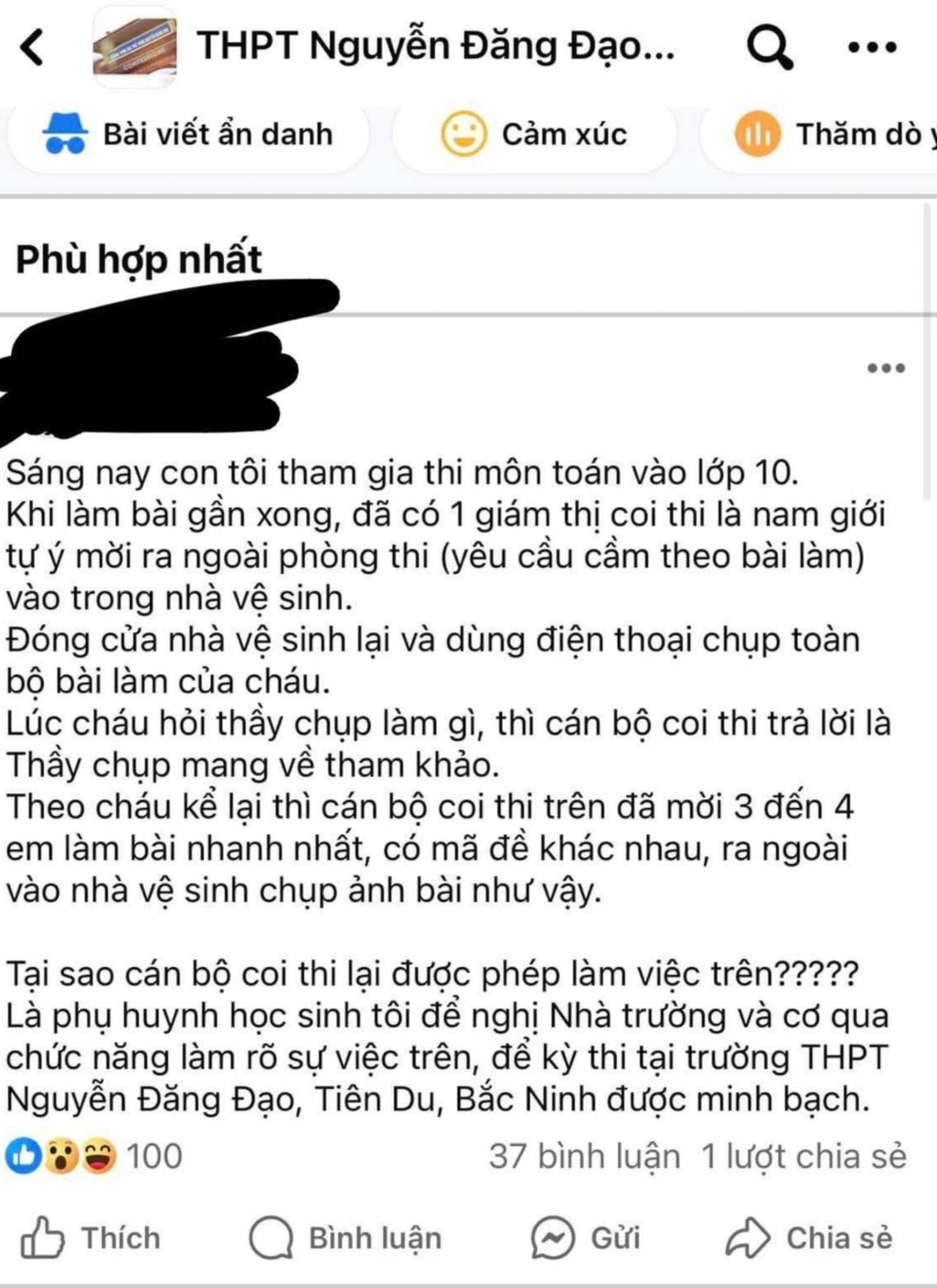 Nghi án giám thị chụp bài thi trong WC: Yêu cầu xử lý công khai, minh bạch - 1 Nghi án giám thị chụp bài thi trong WC: Yêu cầu xử lý công khai, minh bạch - 1