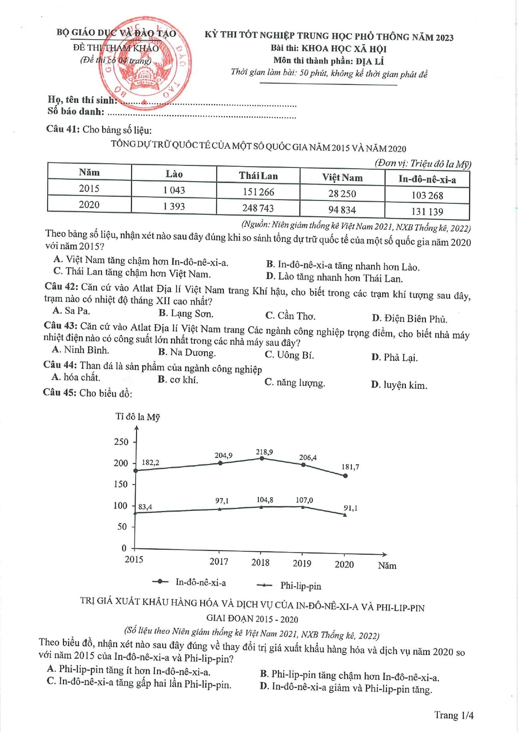 Gợi ý giải đề tham khảo môn địa lý thi tốt nghiệp THPT 2023 - 1 Gợi ý giải đề tham khảo môn địa lý thi tốt nghiệp THPT 2023 - 1