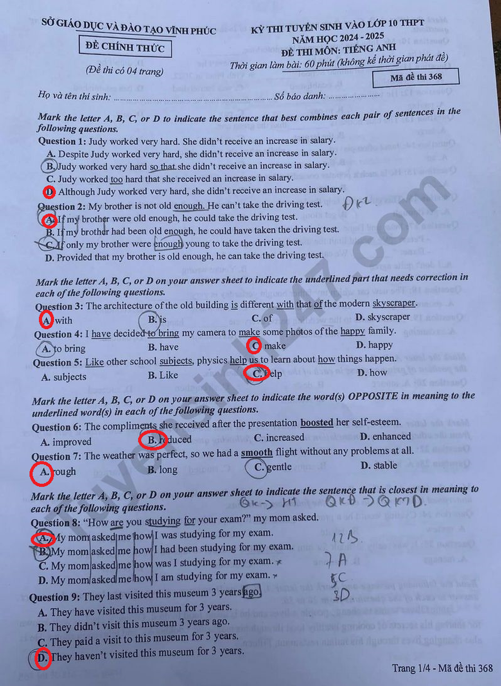 Đề thi và đáp án môn ngữ văn, tiếng Anh vào lớp 10 tỉnh Vĩnh Phúc năm 2024 - 5