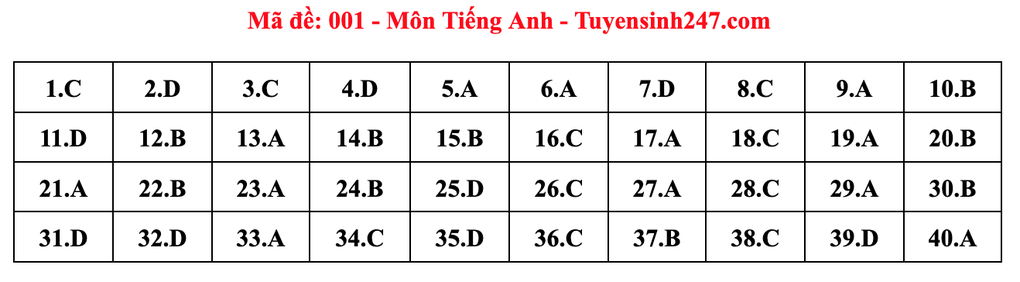 Gợi ý đáp án môn tiếng Anh thi vào lớp 10 năm 2025 của Hà Nội - 1 Gợi ý đáp án môn tiếng Anh thi vào lớp 10 năm 2025 của Hà Nội - 1
