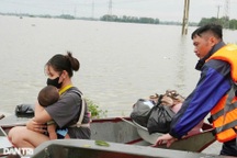 Hà Nội: Nhà chìm giữa "ốc đảo", mẹ ôm con 9 tháng tuổi tháo chạy