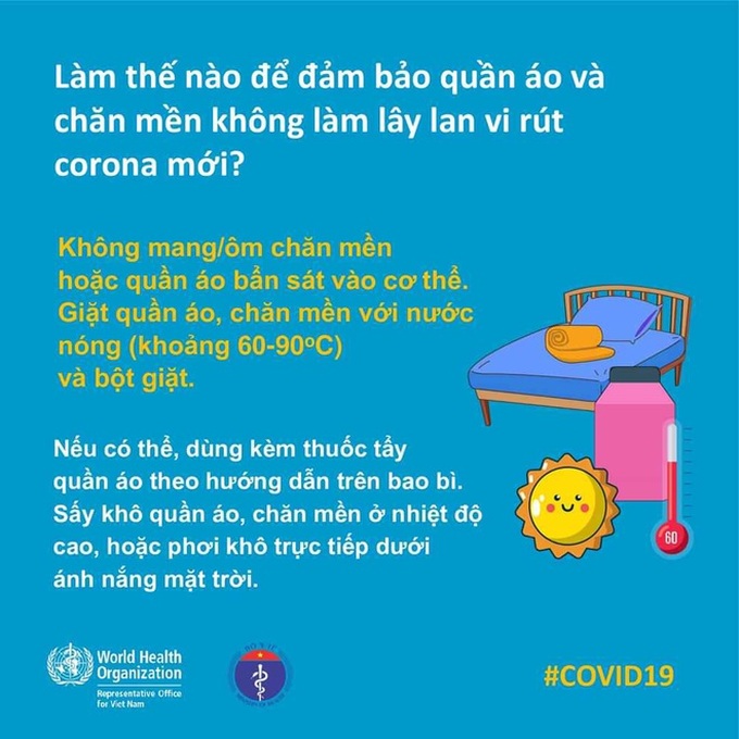 Bộ Y tế và WHO giải đáp thắc mắc Làm thế nào để quần áo, chăn mền không làm lây lan virus corona mới? - Ảnh 4.