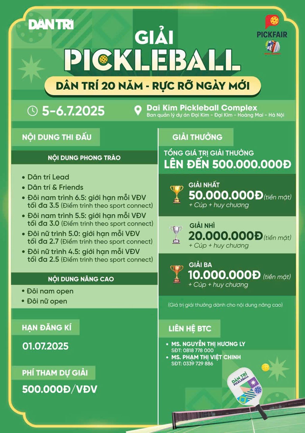Thư mời tham dự giải Pickleball Dân trí 20 năm - Rực rỡ ngày mới - 1 Thư mời tham dự giải Pickleball Dân trí 20 năm - Rực rỡ ngày mới - 1