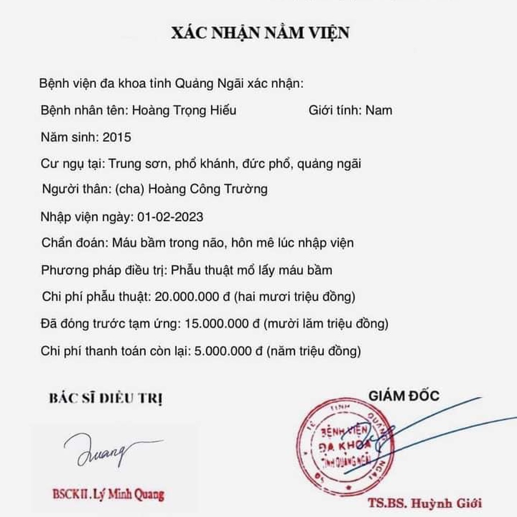 Làm giả chứng nhận cháu bé chấn thương sọ não để quyên tiền từ thiện - 1 Làm giả chứng nhận cháu bé chấn thương sọ não để quyên tiền từ thiện - 1