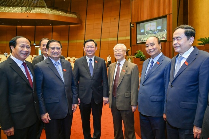 Tổng Bí thư Nguyễn Phú Trọng, Chủ tịch nước Nguyễn Xuân Phúc, Thủ tướng Chính phủ Phạm Minh Chính, Chủ tịch Quốc hội Vương Đình Huệ cùng các vị lãnh đạo Đảng, Nhà nước dự phiên khai mạc Kỳ họp thứ ba, Quốc hội khóa XV.