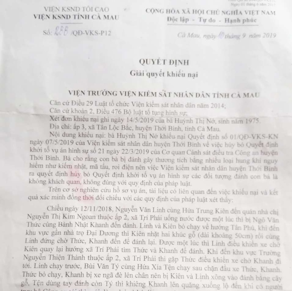 Một vụ cố ý gây thương tích bị “tố” không xử lý khách quan tại Cà Mau - 3 Một vụ cố ý gây thương tích bị “tố” không xử lý khách quan tại Cà Mau - 3