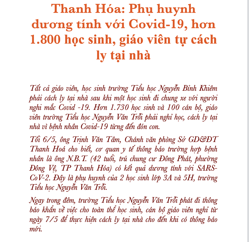Hơn 54.000 học sinh, giáo viên bị cách ly vì Covid-19 - 5 Hơn 54.000 học sinh, giáo viên bị cách ly vì Covid-19 - 5