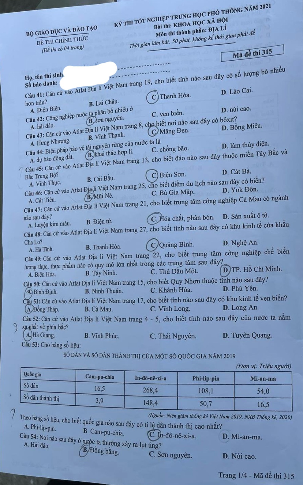 Đề thi và gợi ý đáp án môn Địa lý kỳ thi tốt nghiệp THPT năm 2021 - 2 Đề thi và gợi ý đáp án môn Địa lý kỳ thi tốt nghiệp THPT năm 2021 - 2