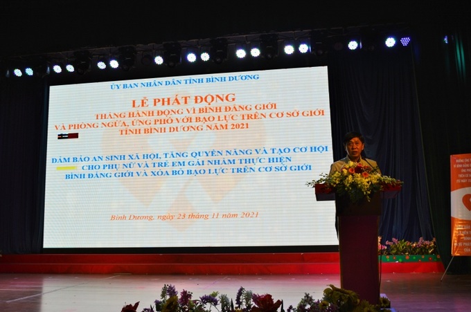 Ông Lê Minh Quốc Cường – GĐ Sở LĐ-TB&XH tỉnh Bình Dương phát biểu tại buổi lễ