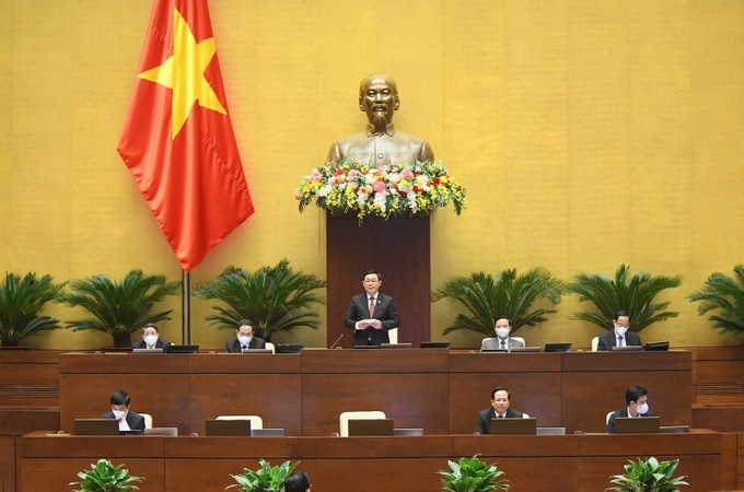 Chủ tịch Quốc hội Vương Đình Huệ:hỗ trợ người lao động, người sử dụng lao động vượt qua khó khăn, phục hồi và phát triển thị trường lao động, góp phần phục hồi và phát triển kinh tế - xã hội là những vấn đề bức thiết. Ảnh VGP/Nhật Bắc