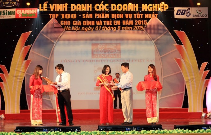 Generali Việt Nam đạt Top 10 trong Top 100 Sản phẩm, dịch vụ tốt nhất cho gia đình năm 2015