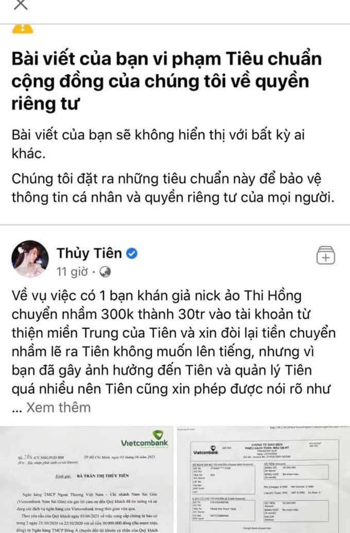 Thuỷ Tiên xin lỗi vụ chuyển nhầm số tiền 30 triệu - Ảnh 1.