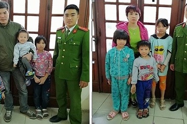 Thở phào 6 bé độ tuổi từ 3 đến 11 lạc nhà được các chú Công an giúp đỡ
