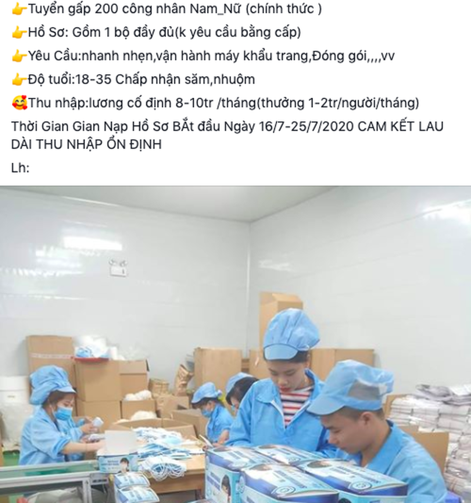 Covid-19 bùng phát, xưởng khẩu trang cuống cuồng tuyển công nhân thời vụ - 2 Covid-19 bùng phát, xưởng khẩu trang cuống cuồng tuyển công nhân thời vụ - 2