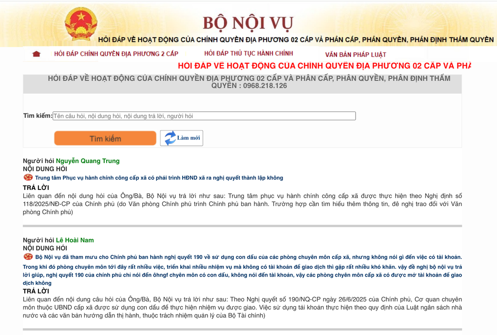 Bộ Nội vụ công bố đường dây nóng giải đáp về vận hành chính quyền 2 cấp - 1 Bộ Nội vụ công bố đường dây nóng giải đáp về vận hành chính quyền 2 cấp