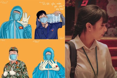 Nữ sinh dùng tranh đồ họa cổ vũ tuyến đầu chống dịch