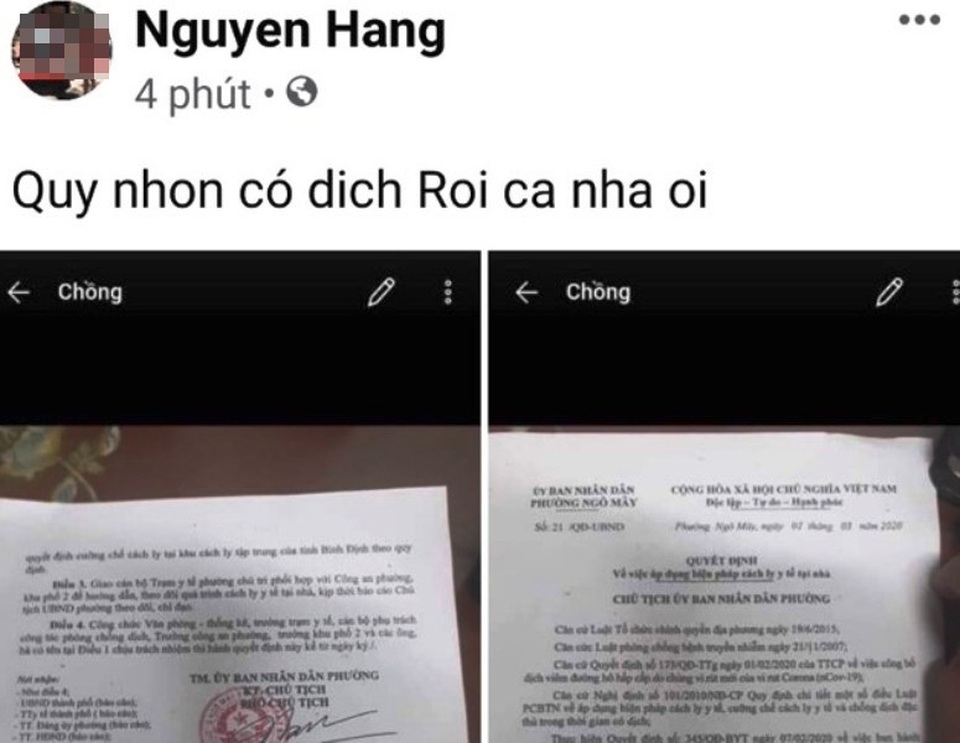 Sinh viên du học về cách ly tại nhà, Facebooker loan tin Quy Nhơn có dịch - 2 Sinh viên du học về cách ly tại nhà, Facebooker loan tin Quy Nhơn có dịch - 2
