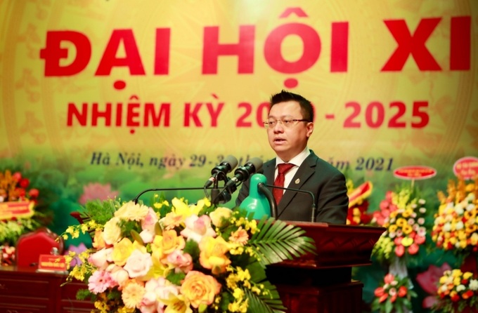 Nhà báo Lê Quốc Minh - Ủy viên Trung ương Đảng, Tổng Biên tập báo Nhân dân, Phó Trưởng ban Tuyên giáo Trung ương, Bí thư Đảng đoàn, Chủ tịch Hội Nhà báo Việt Nam phát biểu tại Đại hội.