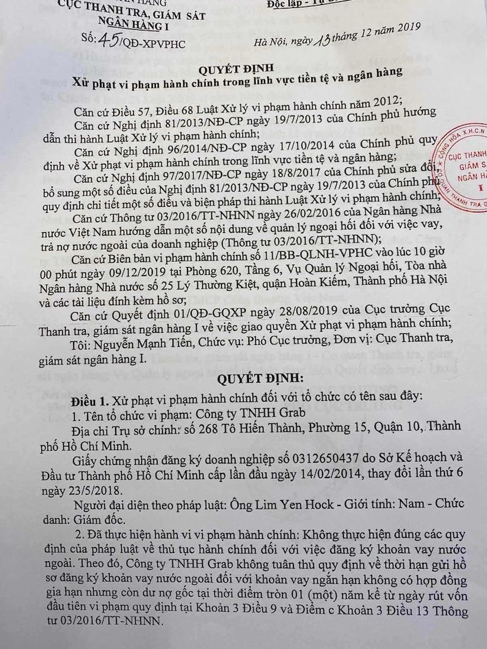 Vi phạm trong lĩnh vực tiền tệ ngân hàng, Grab bị phạt 120 triệu đồng - 2 Vi phạm trong lĩnh vực tiền tệ ngân hàng, Grab bị phạt 120 triệu đồng - 2