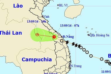 Áp thấp nhiệt đới đã qua khu vực biên giới Việt - Lào