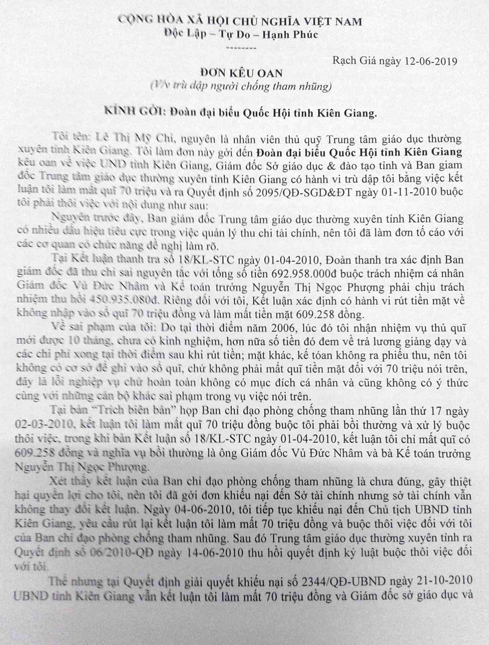 Vụ cô thủ quỹ kêu oan: Bí thư tỉnh uỷ Kiên Giang chỉ đạo, Trưởng ban Nội chính nói gì? - 2 Vụ cô thủ quỹ kêu oan: Bí thư tỉnh uỷ Kiên Giang chỉ đạo, Trưởng ban Nội chính nói gì? - 2