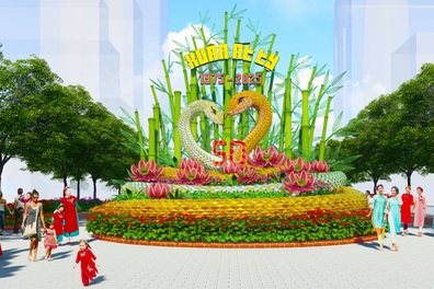 Lộ diện cặp rắn "khổng lồ" ở đường hoa Nguyễn Huệ dịp Tết Ất Tỵ