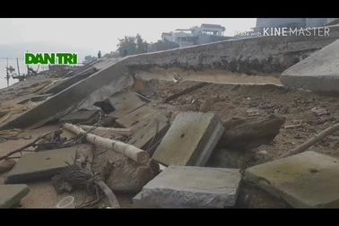 Cận cảnh kè sông gần 12 tỷ đồng chưa kịp bàn giao bị sóng đánh tan nát