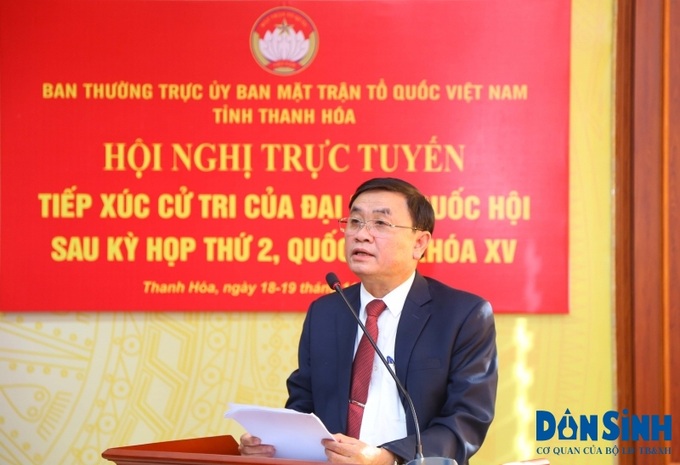 Ông Phạm Đăng Lực, Phó Chủ tịch Ủy ban MTTQ tỉnh Thanh Hóa phát biểu tại hội nghị