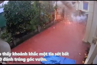 Kinh hoàng khoảnh khắc sét đánh trúng góc vườn tại Hải Phòng