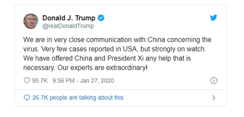 Ông Trump đề nghị giúp Trung Quốc đối phó dịch viêm phổi - 2 Ông Trump đề nghị giúp Trung Quốc đối phó dịch viêm phổi - 2